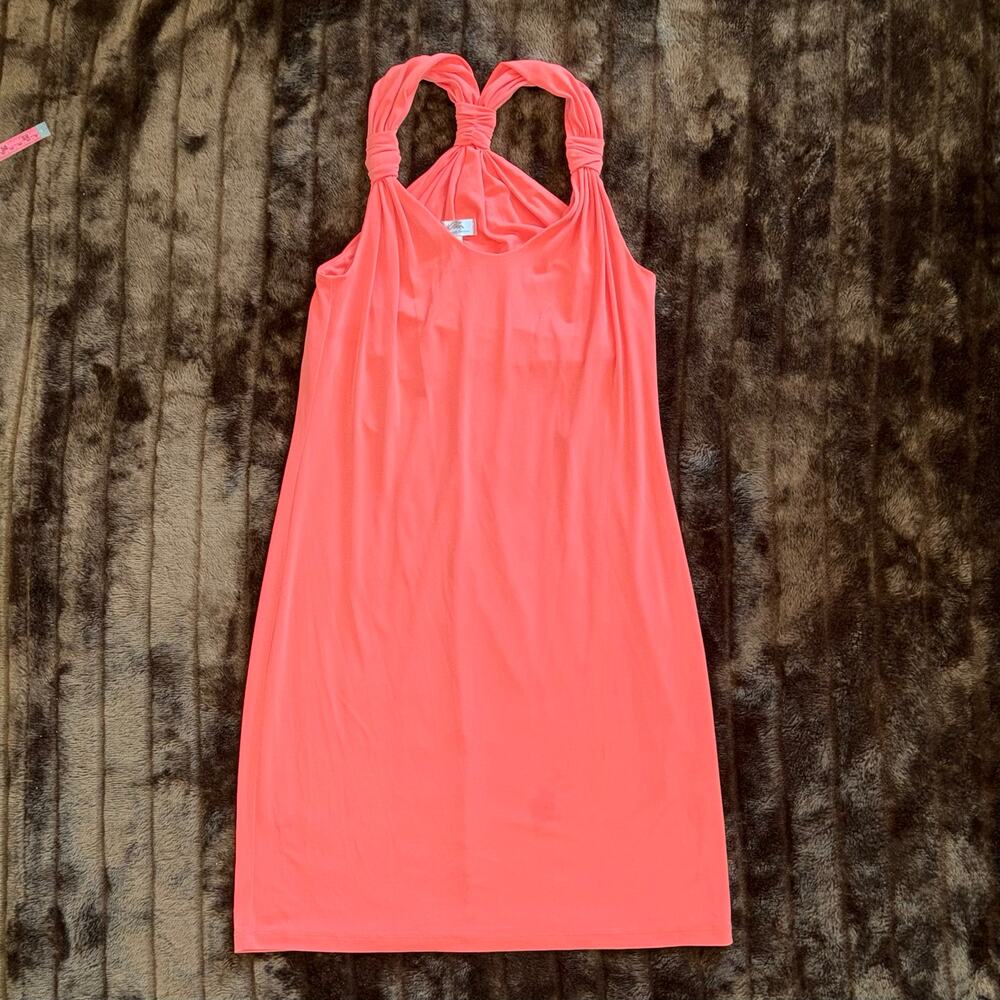 Ivy & Blu Maggy Boutique 6 Tangerine‎ Stretch Knit Halter Dress Bunched Straps